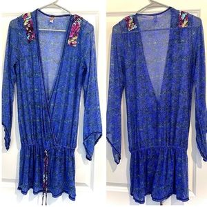 Maaji Blue Sheer Floral Swim Coverup with Multicolor Accents